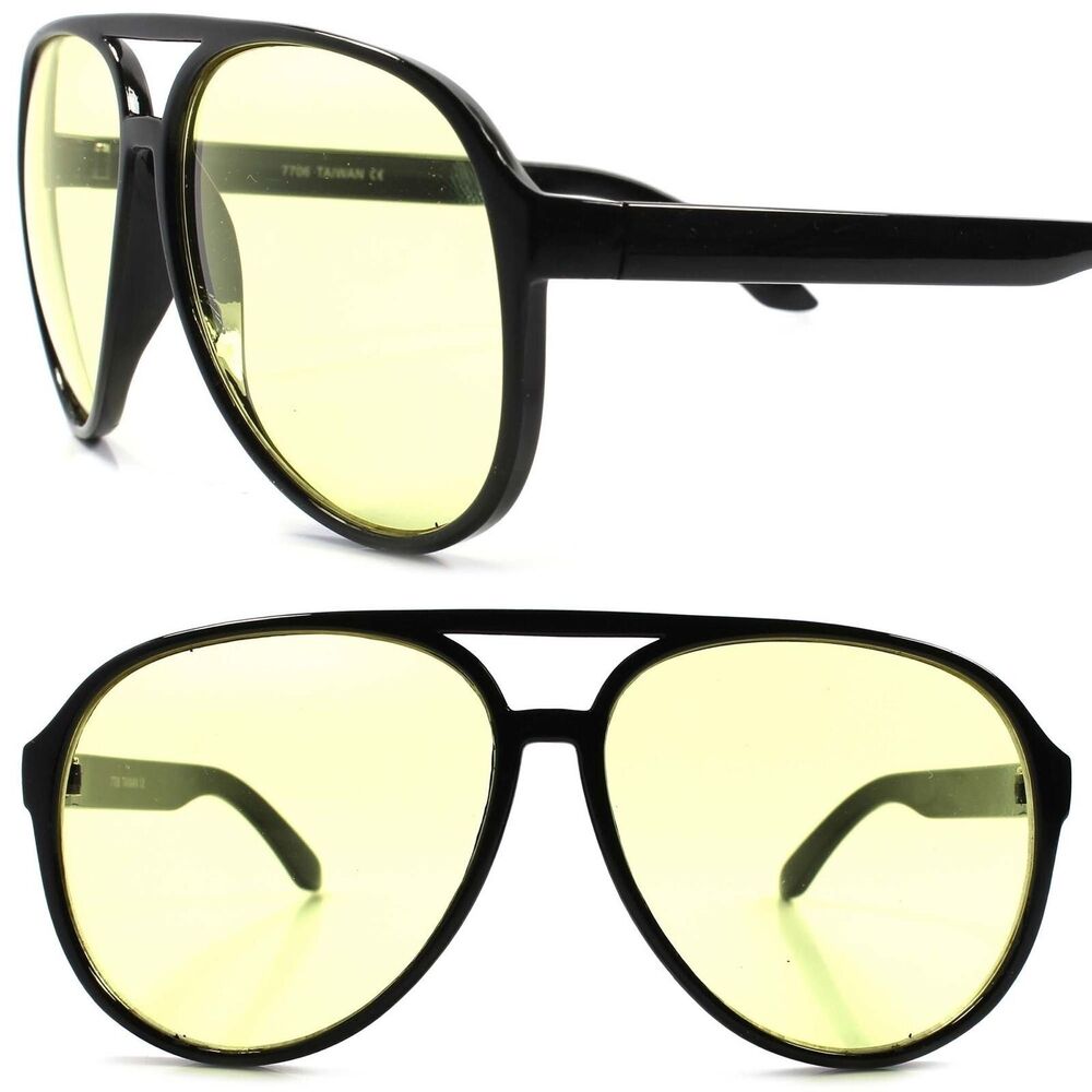 Classic Vintage Air Force Style Black Oversized Yellow Lens Driving Sunglasses